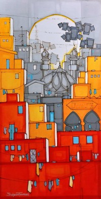 Salman Farooqi, 24 x 48 Inch, Acrylic on Canvas, Cityscape Painting, AC-SF-381